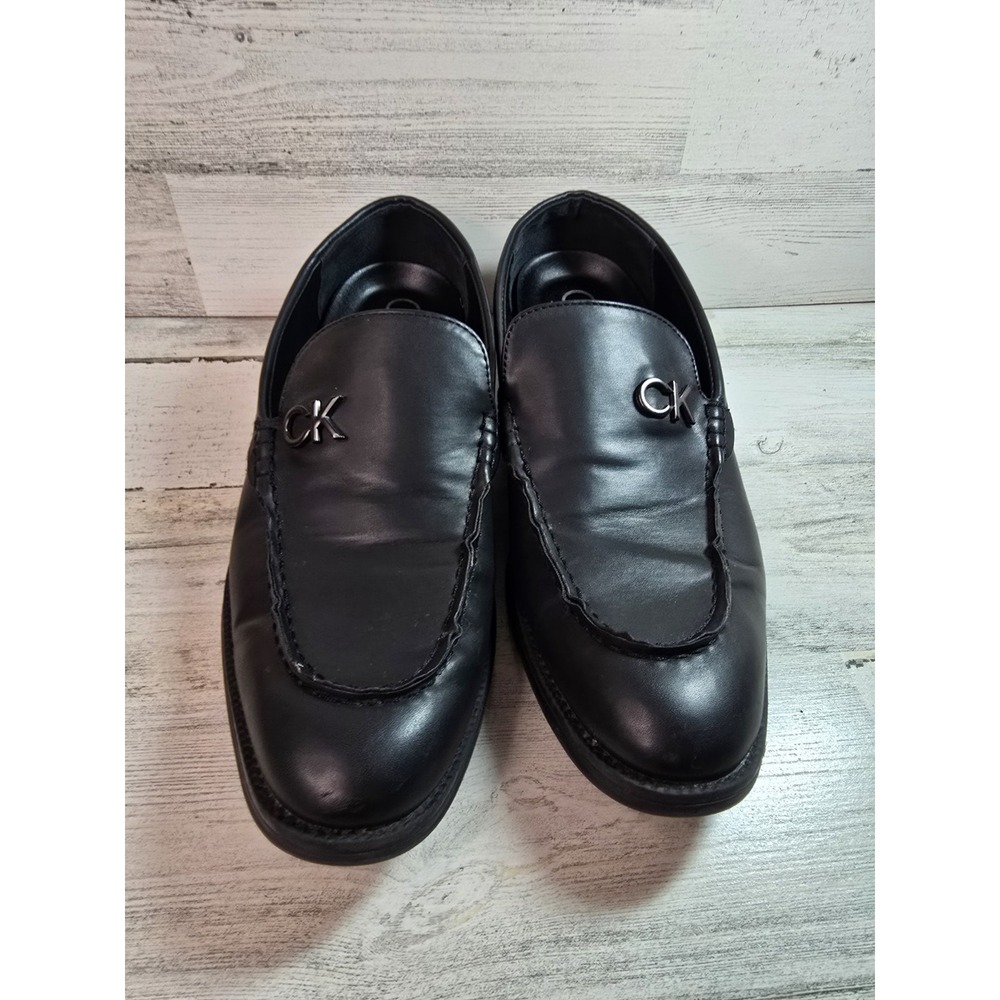 Calvin‎ Klein Mens CMJADES-C Black Slip On Moc Toe Loafers CK Logo Size 8.5